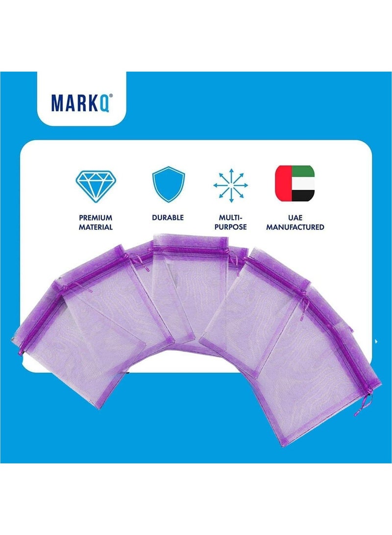 مارك 100 قطعة أكياس أورجانزا برباط | أكياس أورجانزا مقاس 12 × 17 سم لحقائب المجوهرات والحلويات وحفلات الزفاف | شنط عيد الميلاد للهدايا | أكياس هدايا الأورجانزا | حقائب قودي (بنفسجي) - Image 3