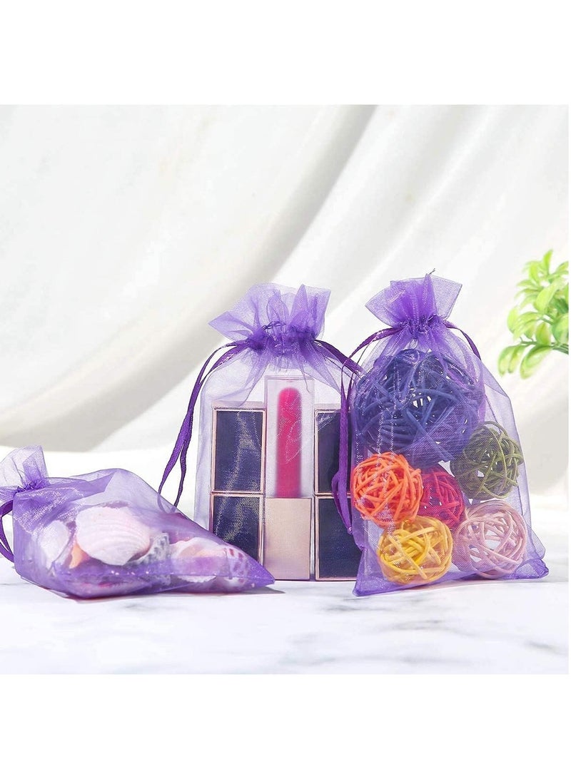 مارك 100 قطعة أكياس أورجانزا برباط | أكياس أورجانزا مقاس 12 × 17 سم لحقائب المجوهرات والحلويات وحفلات الزفاف | شنط عيد الميلاد للهدايا | أكياس هدايا الأورجانزا | حقائب قودي (بنفسجي) - Image 4
