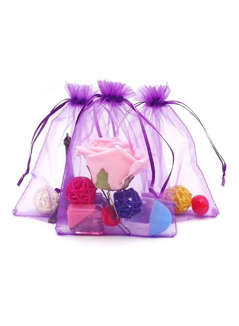 مارك 100 قطعة أكياس أورجانزا برباط | أكياس أورجانزا مقاس 12 × 17 سم لحقائب المجوهرات والحلويات وحفلات الزفاف | شنط عيد الميلاد للهدايا | أكياس هدايا الأورجانزا | حقائب قودي (بنفسجي) - Image 5