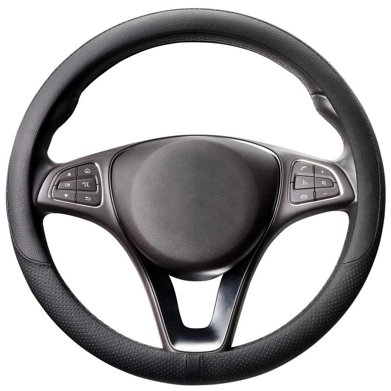 COFIT Breathable Car Steering Wheel Cover 15 inch Auto Universal Leather Wrap NonSlip Steeringwheel Protector Automotive Interior Accessories Black Suit for 14515 inch