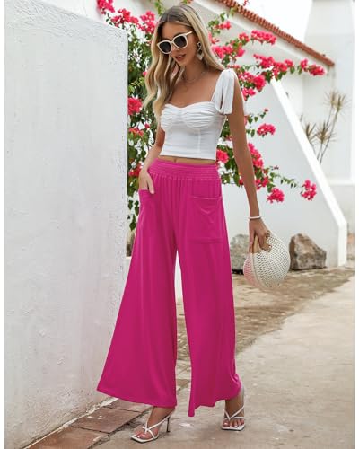 GRAPENT Women's Comfy High Waisted Wide Leg Pants - Casual Slacks for Winter Outfits - Hot Pink XX-Large Size 20 22 - Image 4