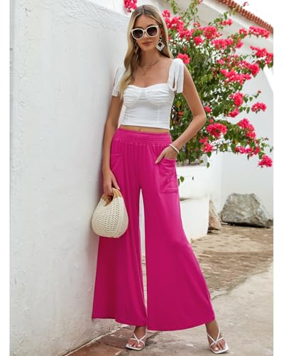 GRAPENT Women's Comfy High Waisted Wide Leg Pants - Casual Slacks for Winter Outfits - Hot Pink XX-Large Size 20 22 - Image 5