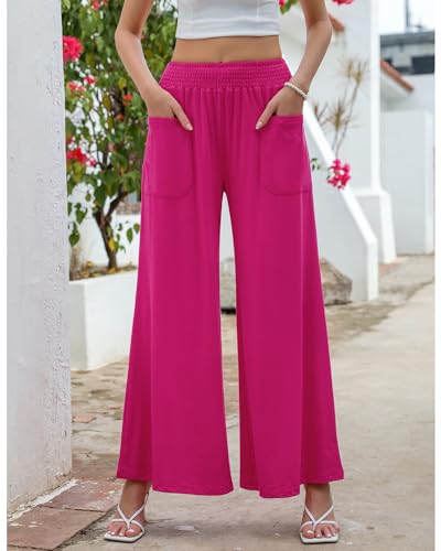 GRAPENT Women's Comfy High Waisted Wide Leg Pants - Casual Slacks for Winter Outfits - Hot Pink XX-Large Size 20 22 - Image 2