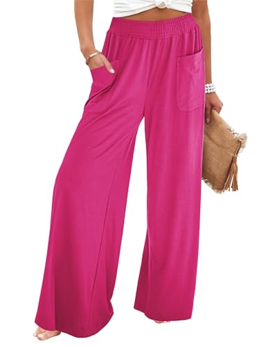 GRAPENT Women's Comfy High Waisted Wide Leg Pants - Casual Slacks for Winter Outfits - Hot Pink XX-Large Size 20 22 - Image 1