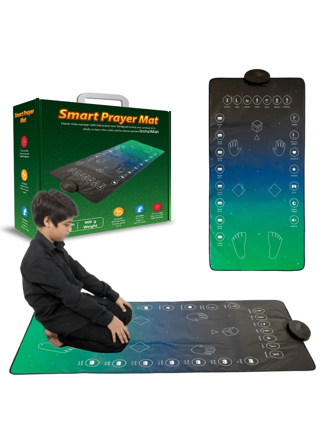 Somerfield Smart Interactive Education Prayer Mat For Adult & Reverts Learning Surahs, Salah, Duas, & More - Muslim Prayer Rug With 25 Touch Sensitive Keys, 