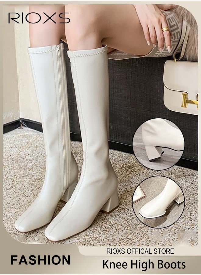 RIOXS Women's Over The Knee High Boots, Ladies Classic Thigh High Boots, Side Zipper Mid-heel Rider Boots, Fashionable Comfortable Knee High Boots, Long Tube Knee-Length Boots, Versatile Enough to Suit Various Occasions  - Image 1
