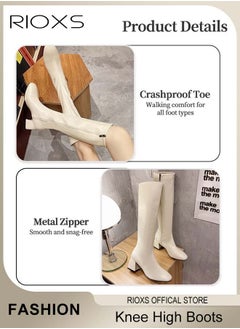 RIOXS Women's Over The Knee High Boots, Ladies Classic Thigh High Boots, Side Zipper Mid-heel Rider Boots, Fashionable Comfortable Knee High Boots, Long Tube Knee-Length Boots, Versatile Enough to Suit Various Occasions  - Image 4