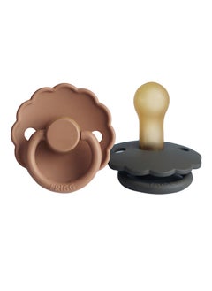 FRIGG Daisy Latex Baby Pacifier, 6-18 Months, Pack of 2, Size 2 - Graphite/Peach Bronze  - Image 1