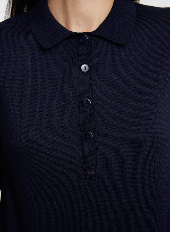 trendyol Navy Blue Midi Knit Polo Neck Dress - Image 4