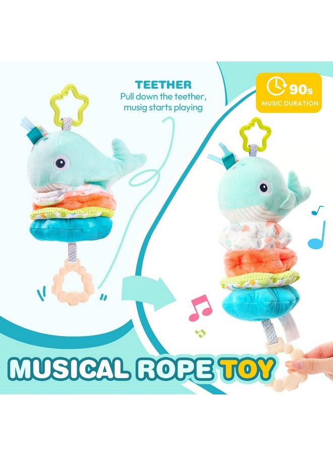 Jollybaby Jollybaby Baby Musical Pull String Hanging Toy for Stroller Car Seat Crib Play Gym, Plush Stuffed Whale Toy for Carseat with Music Teether Crinkle Paper, Sensory Toy for 0-6-12-18 Months Baby Gift  - Image 3