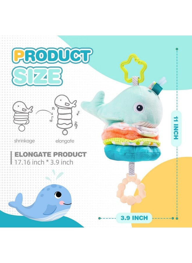 Jollybaby Jollybaby Baby Musical Pull String Hanging Toy for Stroller Car Seat Crib Play Gym, Plush Stuffed Whale Toy for Carseat with Music Teether Crinkle Paper, Sensory Toy for 0-6-12-18 Months Baby Gift  - Image 5