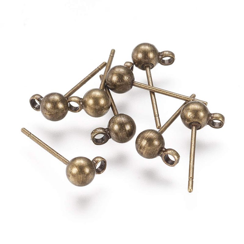 Craftdady 100Pcs Antique Bronze Round Ball Post Stud Earrings 16x5mm Brass Ear Pins with 1mm Loop for Jewelry Making