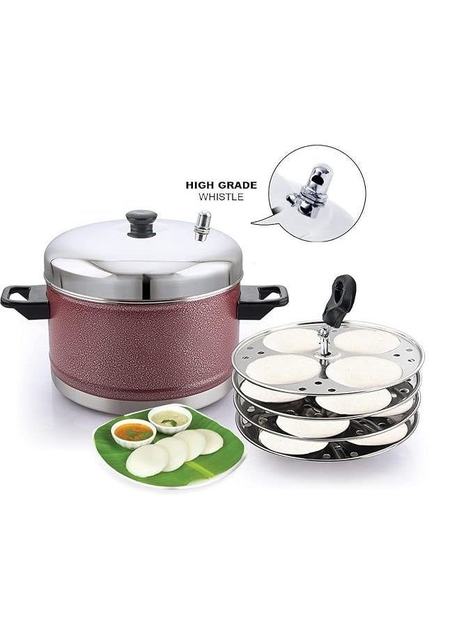 KLASSI KICHEN Stainless Steel Idly Cooker, Induction and Gas Stove Compatible Idli Maker (Silver; 16 Idlies) 4-Plates (Red) - Image 2