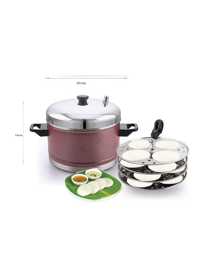 KLASSI KICHEN Stainless Steel Idly Cooker, Induction and Gas Stove Compatible Idli Maker (Silver; 16 Idlies) 4-Plates (Red) - Image 3