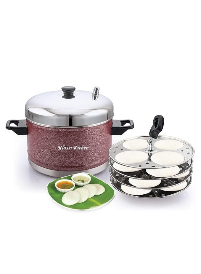 KLASSI KICHEN Stainless Steel Idly Cooker, Induction and Gas Stove Compatible Idli Maker (Silver; 16 Idlies) 4-Plates (Red) - Image 4