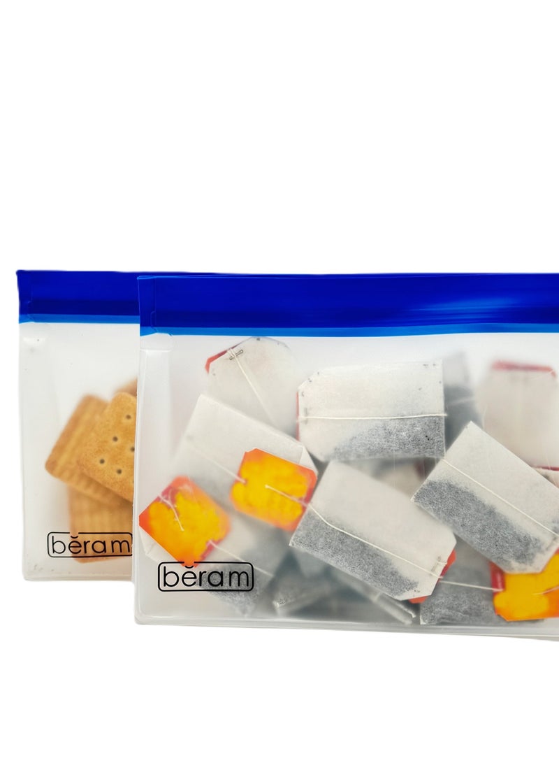 Beram Reusable Food Storage Bags, Reusable Sandwich Bags, Preserving Food Container, Peva Pouches, Food Storage Set, Cooking, Lunch, Snack, Baby Food Prep, Freezer Bags, Standing Ziplock Bags, 2 Travel Bags  - Image 1