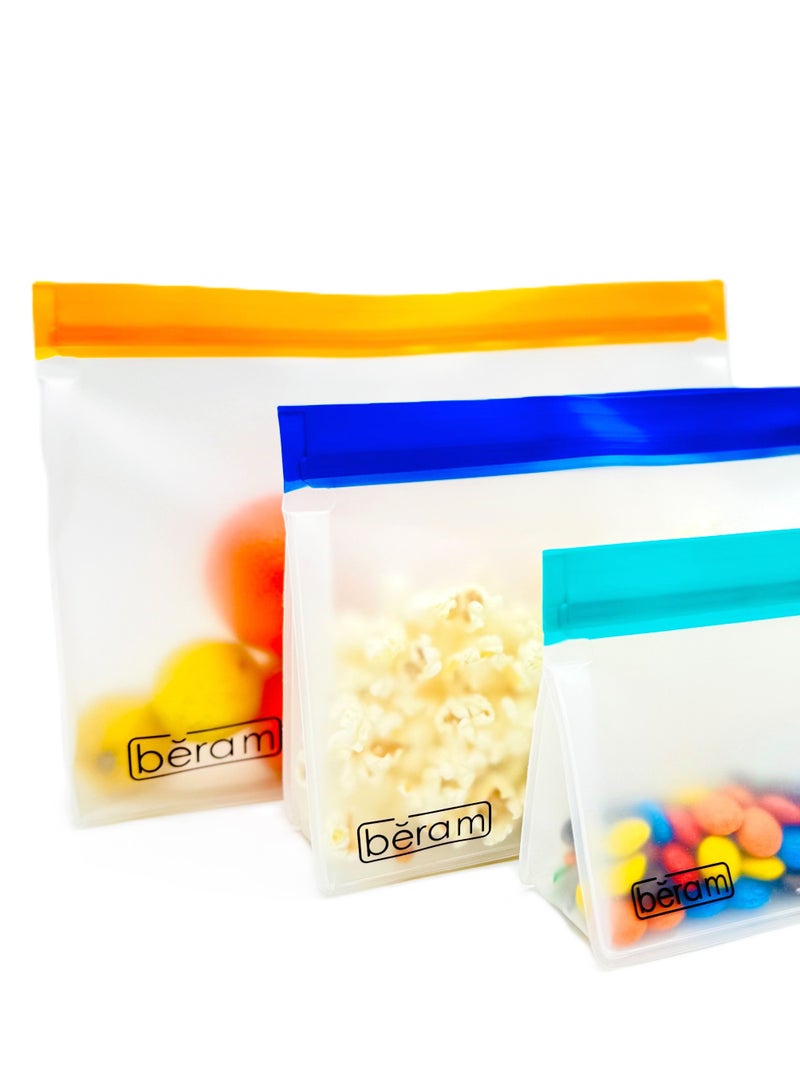 Beram Reusable Food Storage Bags, Reusable Sandwich Bags, Preserving Food Container, Peva Pouches, Food Storage Set, Cooking, Lunch, Snack, Baby Food Prep, Freezer Bags, Standing Ziplock Bags, 2 Travel Bags  - Image 2