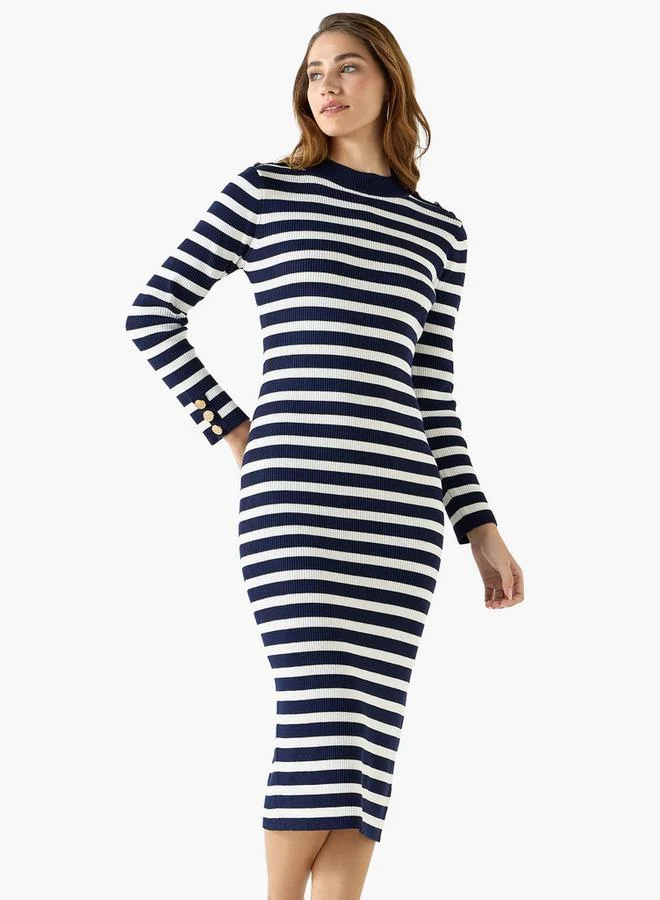 2Xtremz 2Xtremz Striped Bodycon Dress with Long Sleeves