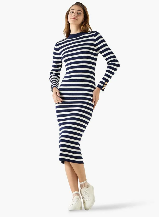 2Xtremz 2Xtremz Striped Bodycon Dress with Long Sleeves