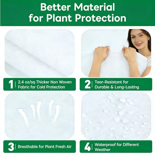 LHongL Plant Covers Freeze Protection-70"W x70"H Extra Large Frost Blankets for Outdoor Plants, 2.4oz/yd² Heavy-Duty Christmas Tree Covers with Zipper & Drawstring – Reusable Winter Plant Freeze Cloth - Image 3