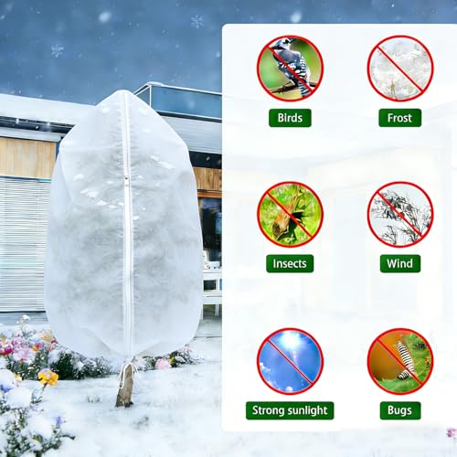 LHongL Plant Covers Freeze Protection-70"W x70"H Extra Large Frost Blankets for Outdoor Plants, 2.4oz/yd² Heavy-Duty Christmas Tree Covers with Zipper & Drawstring – Reusable Winter Plant Freeze Cloth - Image 4
