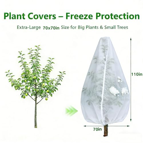 LHongL Plant Covers Freeze Protection-70"W x70"H Extra Large Frost Blankets for Outdoor Plants, 2.4oz/yd² Heavy-Duty Christmas Tree Covers with Zipper & Drawstring – Reusable Winter Plant Freeze Cloth - Image 2