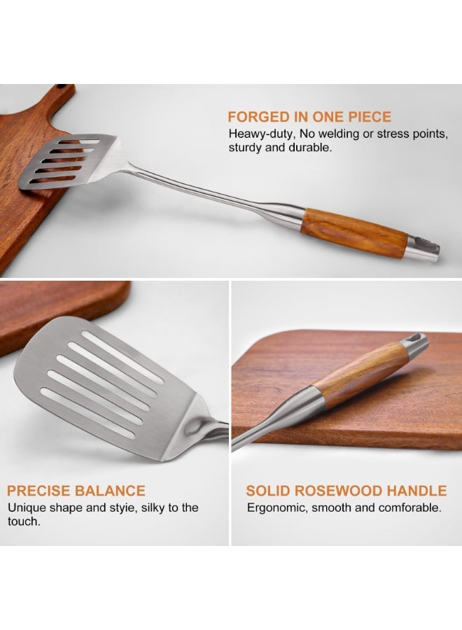 9 PCS 304 Stainless Steel Kitchen Cooking Utensils set with Wooden Handle, Metal Kitchen Utensils Set, Heat Resistant Wooden Handle Kitchen Tools, Stainless Steel Wok Spatula - Image 4
