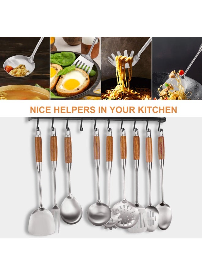 9 PCS 304 Stainless Steel Kitchen Cooking Utensils set with Wooden Handle, Metal Kitchen Utensils Set, Heat Resistant Wooden Handle Kitchen Tools, Stainless Steel Wok Spatula - Image 5
