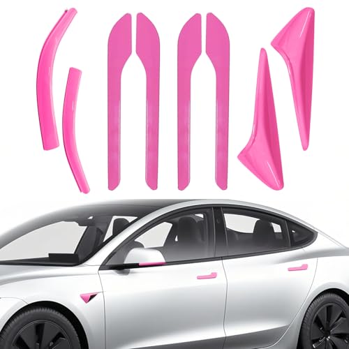 Tesheer for Red Tesla Car Door Handle Covers for 20242025 Model 3 with HW 40 Camera Covers for Model 3 Highland Side Mirror Trim Strips for Tesla Model 3 Accessories Model 3 HW40 Fuchsia - Image 1