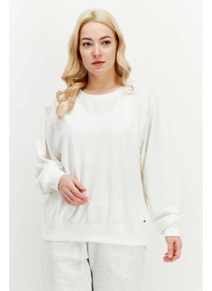 O'NEILL Women Crew Neck Long Sleeve Textured Sweatshirt, White  - Image 1