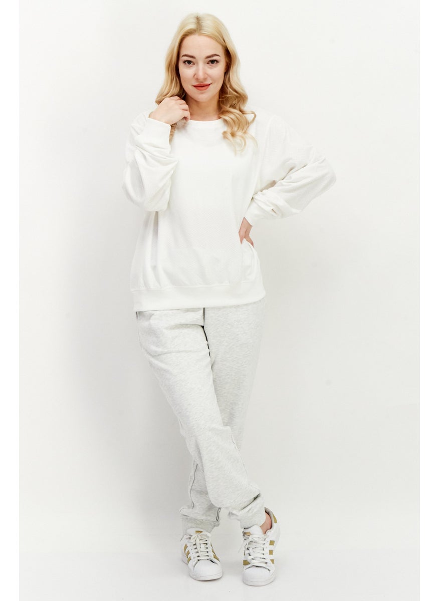 O'NEILL Women Crew Neck Long Sleeve Textured Sweatshirt, White  - Image 4