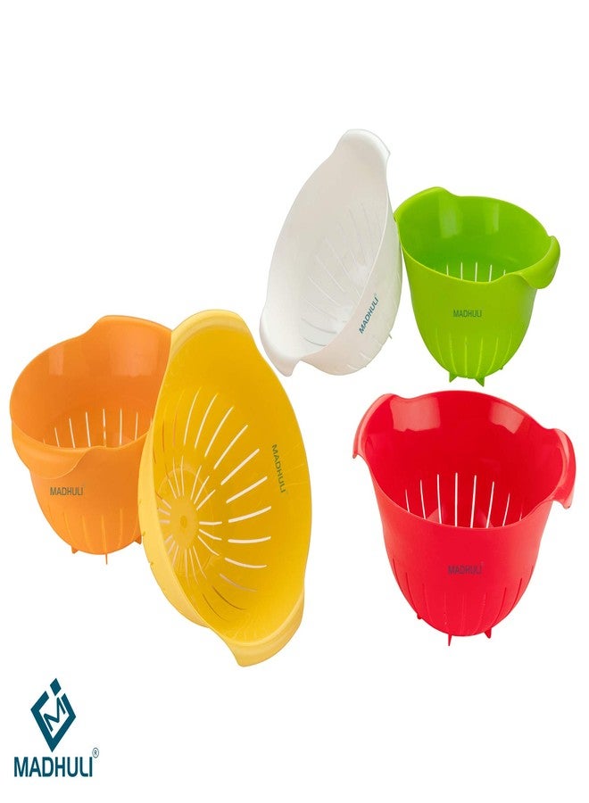 Madhuli Premium Plastic 11 Inch Multi Color Rice Bowl Rice Pulses Fruits Vegetable Noodles Pasta Washing Bowl & Strainer Perfect for Storing,Straining,Colander Pack of 3 Red - Image 4
