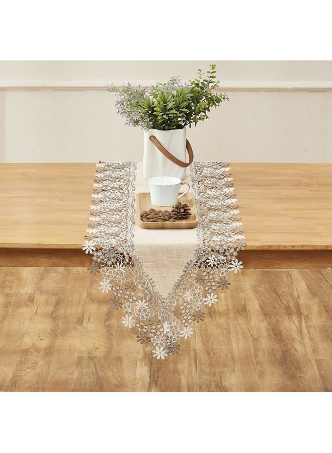 Winotic Natural Neutral Earth Tones Beige Floral Lace Table Runner Dresser Scarf 36 inches Long for Home Decor (Natural, 16"x36") - Image 3