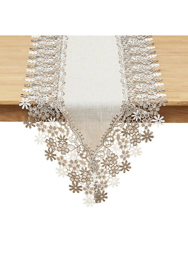 Winotic Natural Neutral Earth Tones Beige Floral Lace Table Runner Dresser Scarf 36 inches Long for Home Decor (Natural, 16"x36") - Image 1