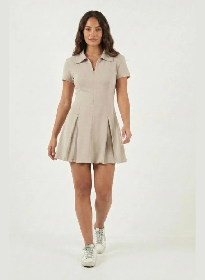 Lela  Lela Fitted Classic Collar Zipper Detail Pleated Mini Dress Women's Dress 5866659 for Women | Best Price UAE