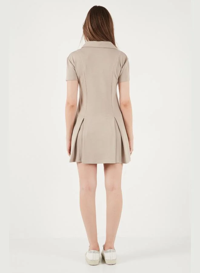 Lela  Lela Fitted Classic Collar Zipper Detail Pleated Mini Dress Women's Dress 5866659 for Women | Best Price UAE