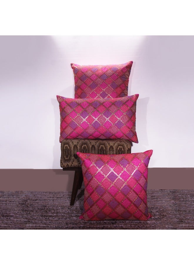 BYFT Orchard Cushion Cover 12 x 20 inch (Diagonal Checks design - Fuchsia Pink) 30 x 50 cm Luxury Decorative Cushion Cover for Sofa, Bed & Living Room- Set of 2 without inserts - Image 1