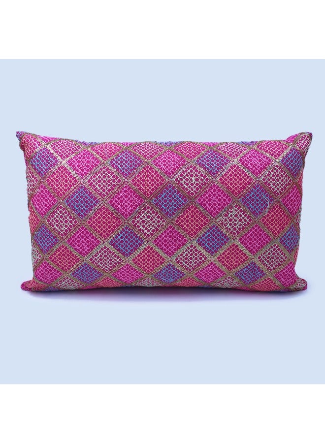 BYFT Orchard Cushion Cover 12 x 20 inch (Diagonal Checks design - Fuchsia Pink) 30 x 50 cm Luxury Decorative Cushion Cover for Sofa, Bed & Living Room- Set of 2 without inserts - Image 2