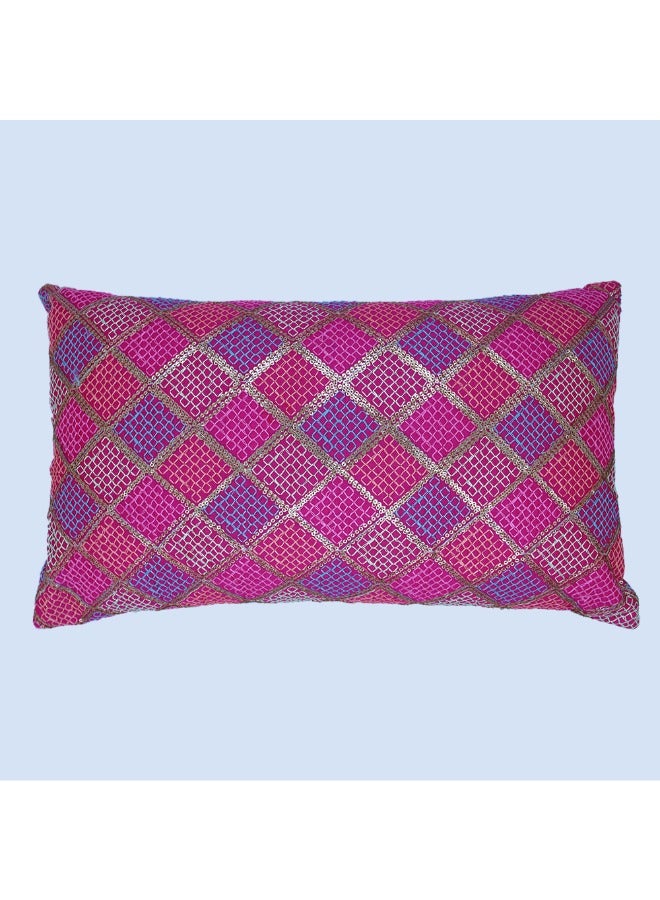 BYFT Orchard Cushion Cover 12 x 20 inch (Diagonal Checks design - Fuchsia Pink) 30 x 50 cm Luxury Decorative Cushion Cover for Sofa, Bed & Living Room- Set of 2 without inserts - Image 3