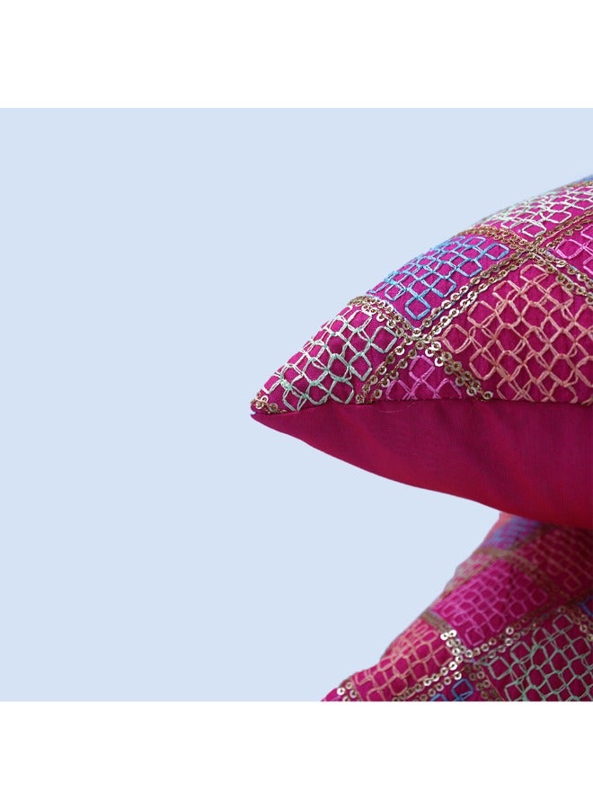 BYFT Orchard Cushion Cover 12 x 20 inch (Diagonal Checks design - Fuchsia Pink) 30 x 50 cm Luxury Decorative Cushion Cover for Sofa, Bed & Living Room- Set of 2 without inserts - Image 5