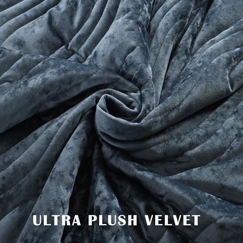 AJOCCI Velvet California King Size Quilt, Oversized California Comforter Set Stormy Blue Bedding Comforter Sets (118”*106”) with 2 Pillow Shams, Luxurious Quilt Set,All-Season 3 Pieces - Image 4