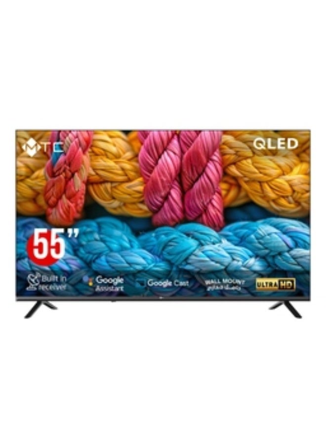 إم تي سي تلفزيون جوجل الذكي QLED UHD مقاس 55 بوصة، مزود بجهاز استقبال مدمج وتحكم صوتي، يتضمن حامل جداري – QMT55UH700GO - Image 1