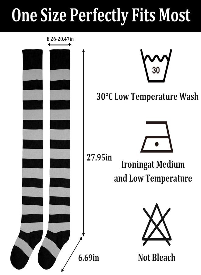 Moon Wood Women Thigh High Socks Striped Cotton Over the Knee Long Halloween Socks Leg Warmers for Cosplay Daily Wear - Image 2