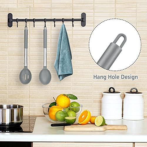 DaiRen Kitchen Pack of 2 Large Silicone Cooking Spoons, Non-Stick Stainless Steel Slotted and Solid Spoon Set for Serving, Mixing, Draining, Heat Resistant, Scratch Resistant and BPA Free Kitchen Scoops (Grey) - Image 5