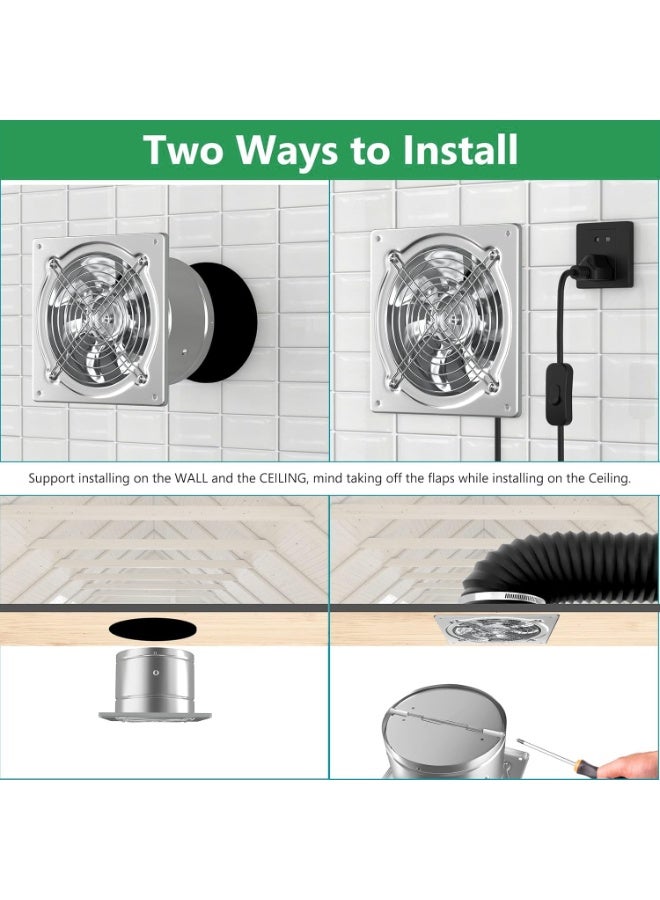 S-Color Exhaust Fan 8 inch/20.0CM Metal Extractor Fan 80W 500CFM Through-wall Installation Ventilation Fan Smoke Ventilation for Kitchen, Bathroom,laundry, Garage Black, with Backdraft Damper Silver - Image 5