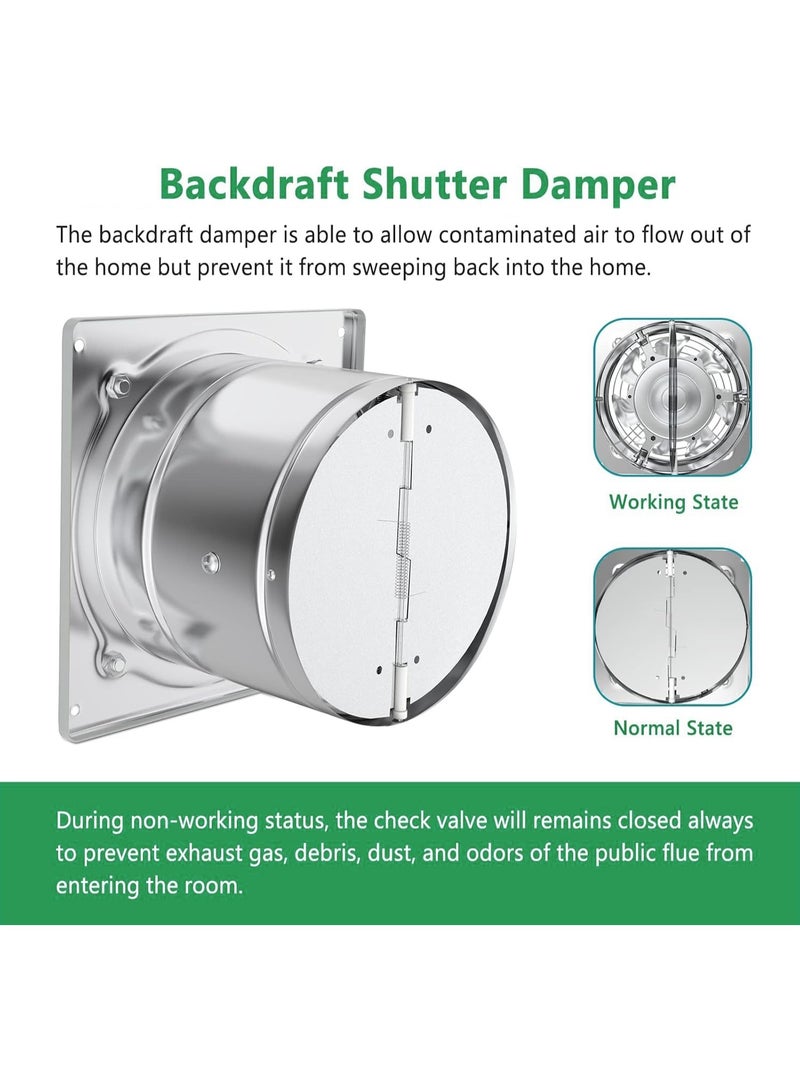 S-Color Exhaust Fan 8 inch/20.0CM Metal Extractor Fan 80W 500CFM Through-wall Installation Ventilation Fan Smoke Ventilation for Kitchen, Bathroom,laundry, Garage Black, with Backdraft Damper Silver - Image 3