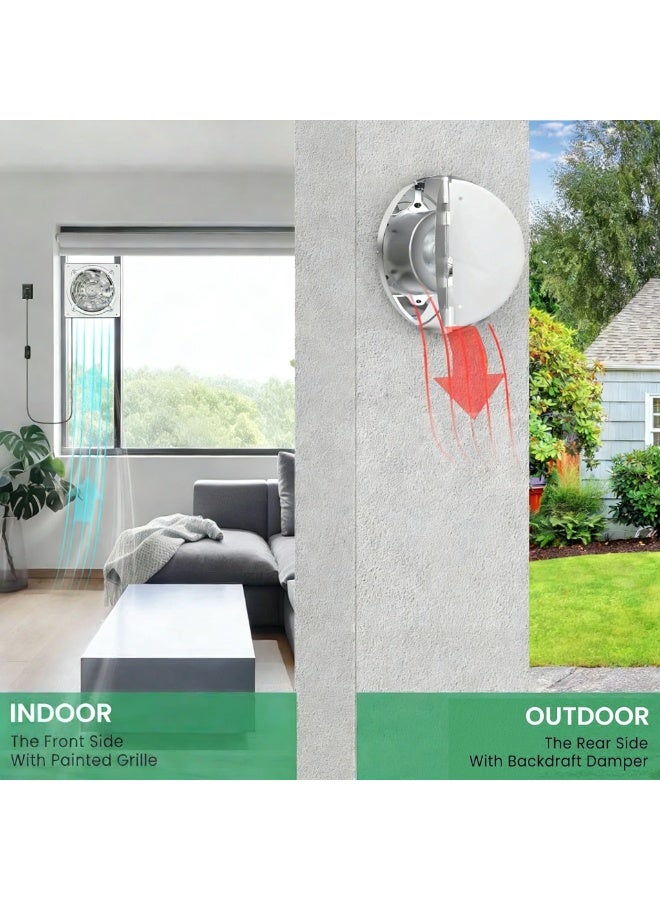 S-Color Exhaust Fan 8 inch/20.0CM Metal Extractor Fan 80W 500CFM Through-wall Installation Ventilation Fan Smoke Ventilation for Kitchen, Bathroom,laundry, Garage Black, with Backdraft Damper Silver - Image 4