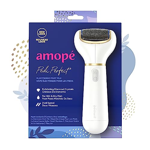 Amop Pedi Perfect Electric Callus Remover Foot File w Diamond Crystals Pedicure Tool for Feet Removes Hard Dead Skin Feet Scrubber Buffer Splashproof w Extra Coarse Roller Head 1 Count