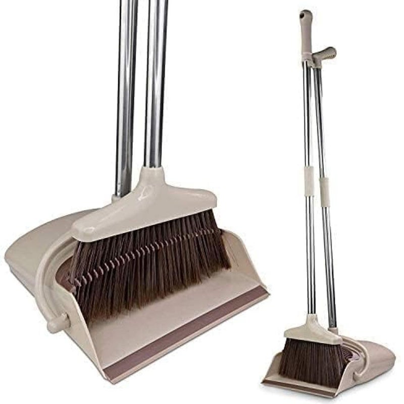 DISHIV Active Broom and Dustpan Set Long Handled Broom Dustpan Combo Upright Standing Lobby Broom and Dust Pan Brush wHandle Great Edge Lightweight and Robust