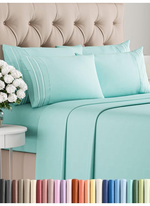 Full 6 Piece Sheet Set  Comfy Breathable  Cooling  Ultra Soft Hotel Luxury Bedding Set w 816 Inch Deep Pockets  1 Flat  1 Fitted Sheet  4 Pillowcases  Wrinkle Free and Easy Care  Spa Blue